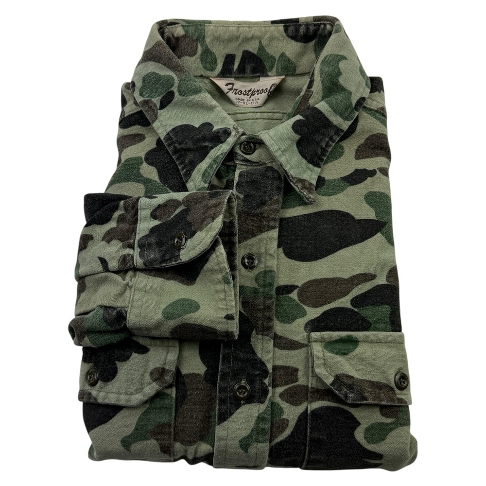 Frostproof Green Camo Long Sleeve‎ Canvas Cotton Button Up Shirt Men's Size XL